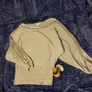 Taupe blouse with beaded detail and slit sleeves